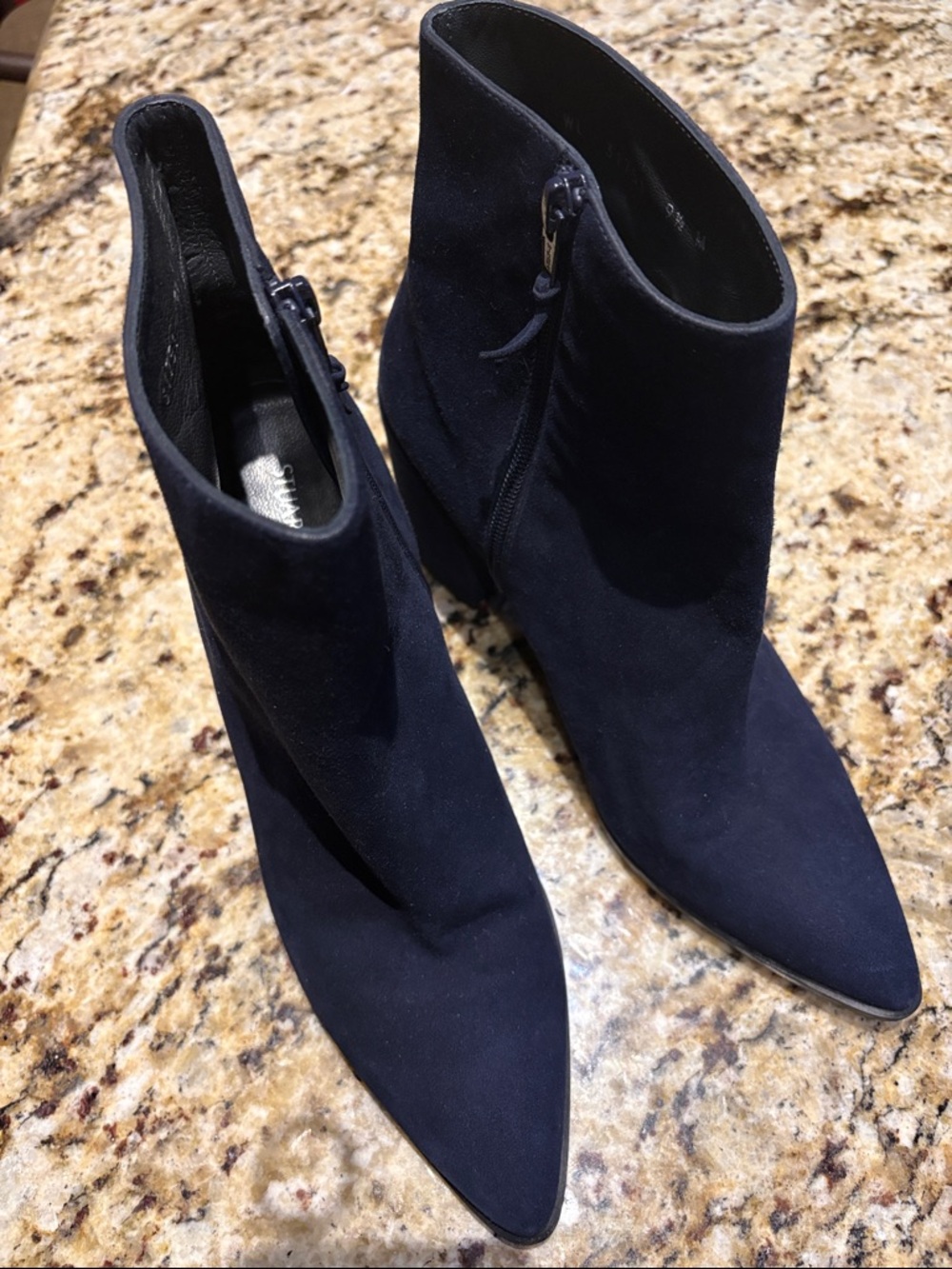 Stuart Weitzman Navy Blue Suede Pointed-Toe Ankle Booties